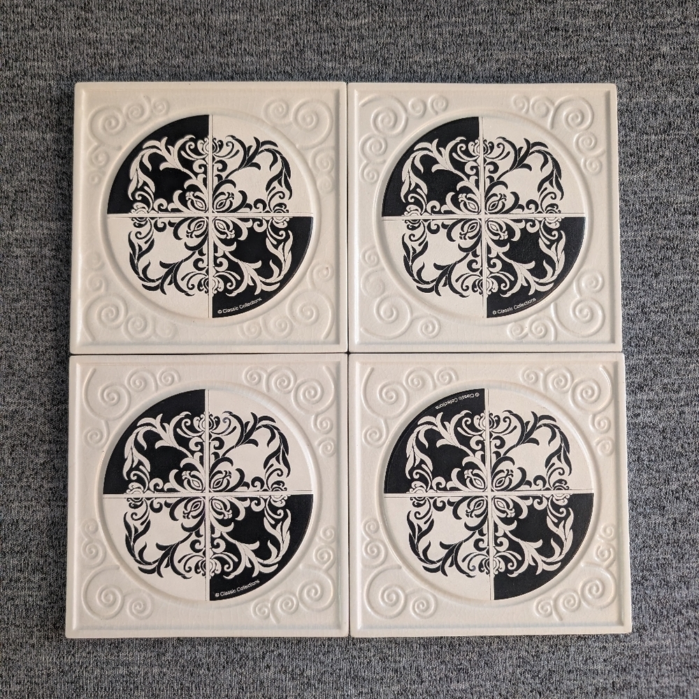 Thirstystone, White/Black Ambiance Coasters with Geometric/Floral Design